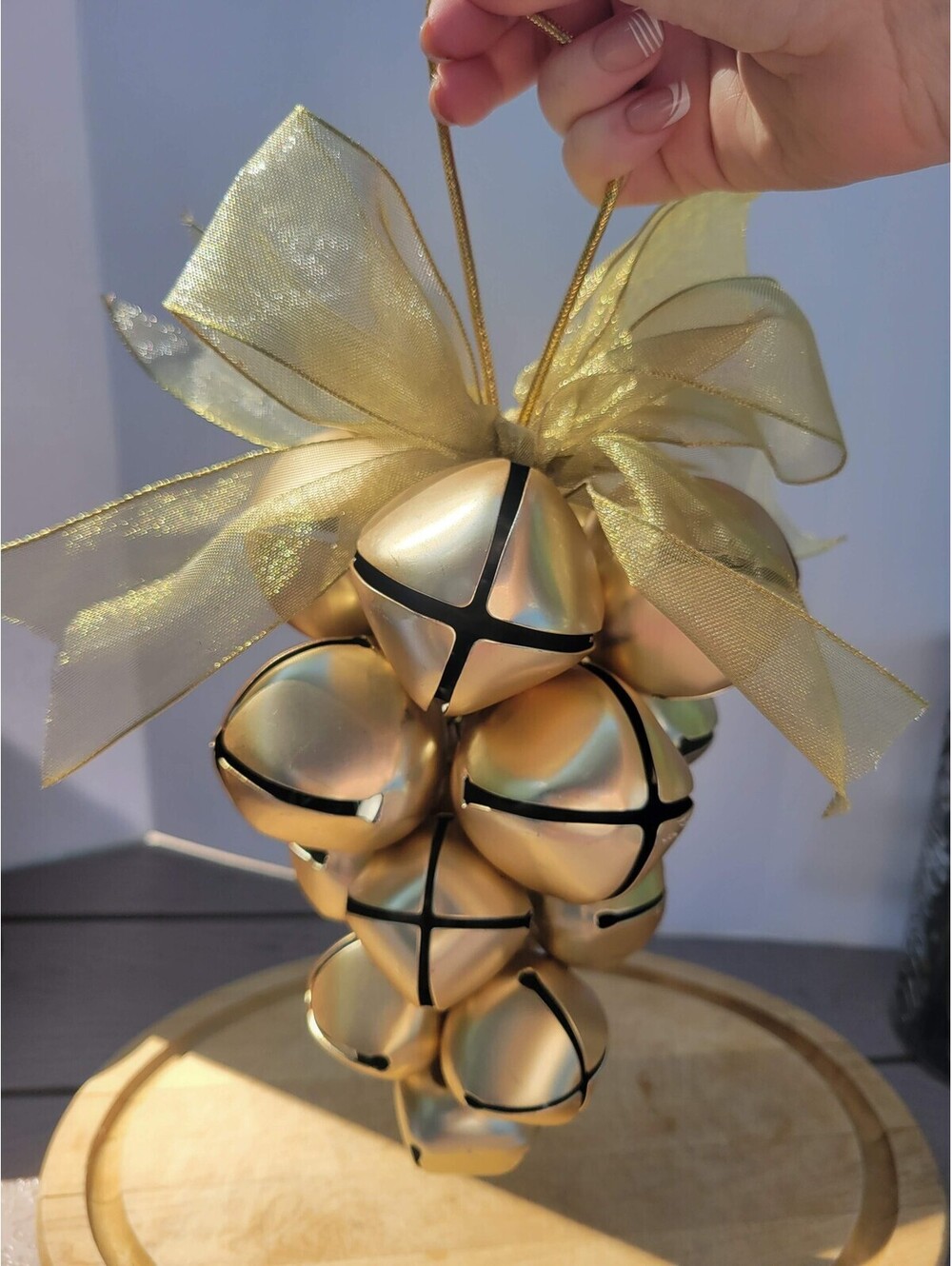 Vtg Gold Jingle Bell Cluster Christmas Hanging Wall Door Wreath Holiday Decor